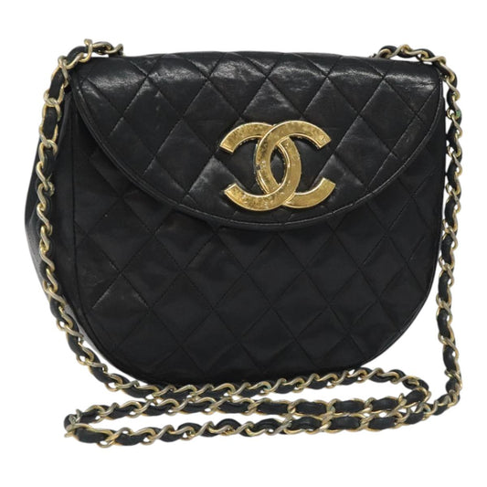 CHANEL Matelasse Big COCO Mark Chain Bag Lamb Skin Black Gold CC yk17144