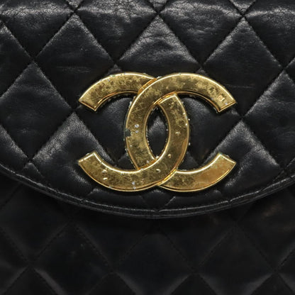 CHANEL Matelasse Big COCO Mark Chain Bag Lamb Skin Black Gold CC yk17144