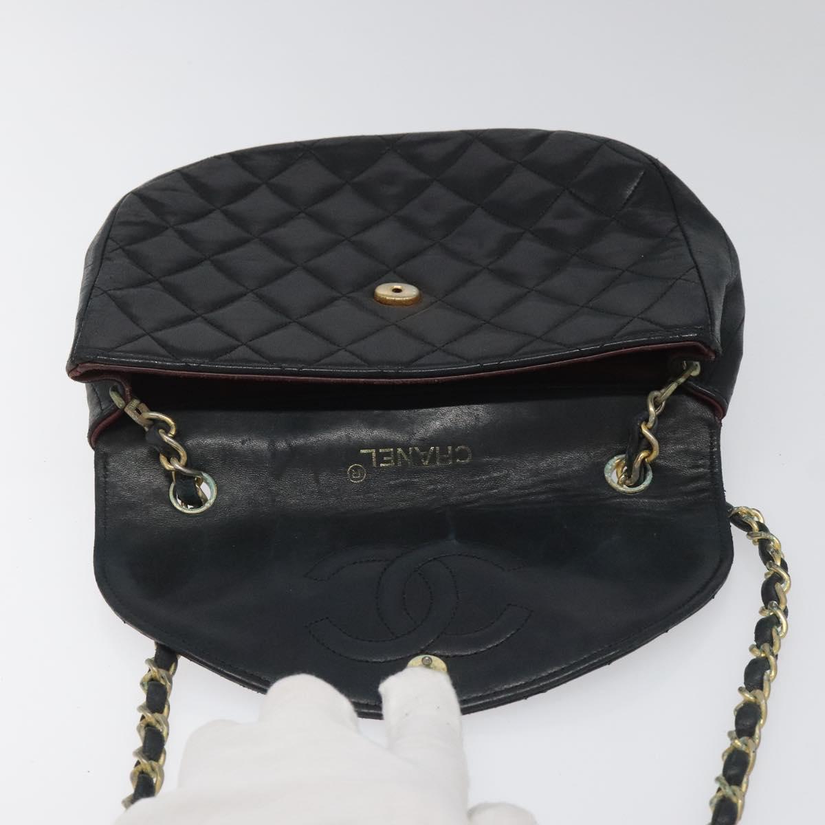 CHANEL Matelasse Big COCO Mark Chain Bag Lamb Skin Black Gold CC yk17144