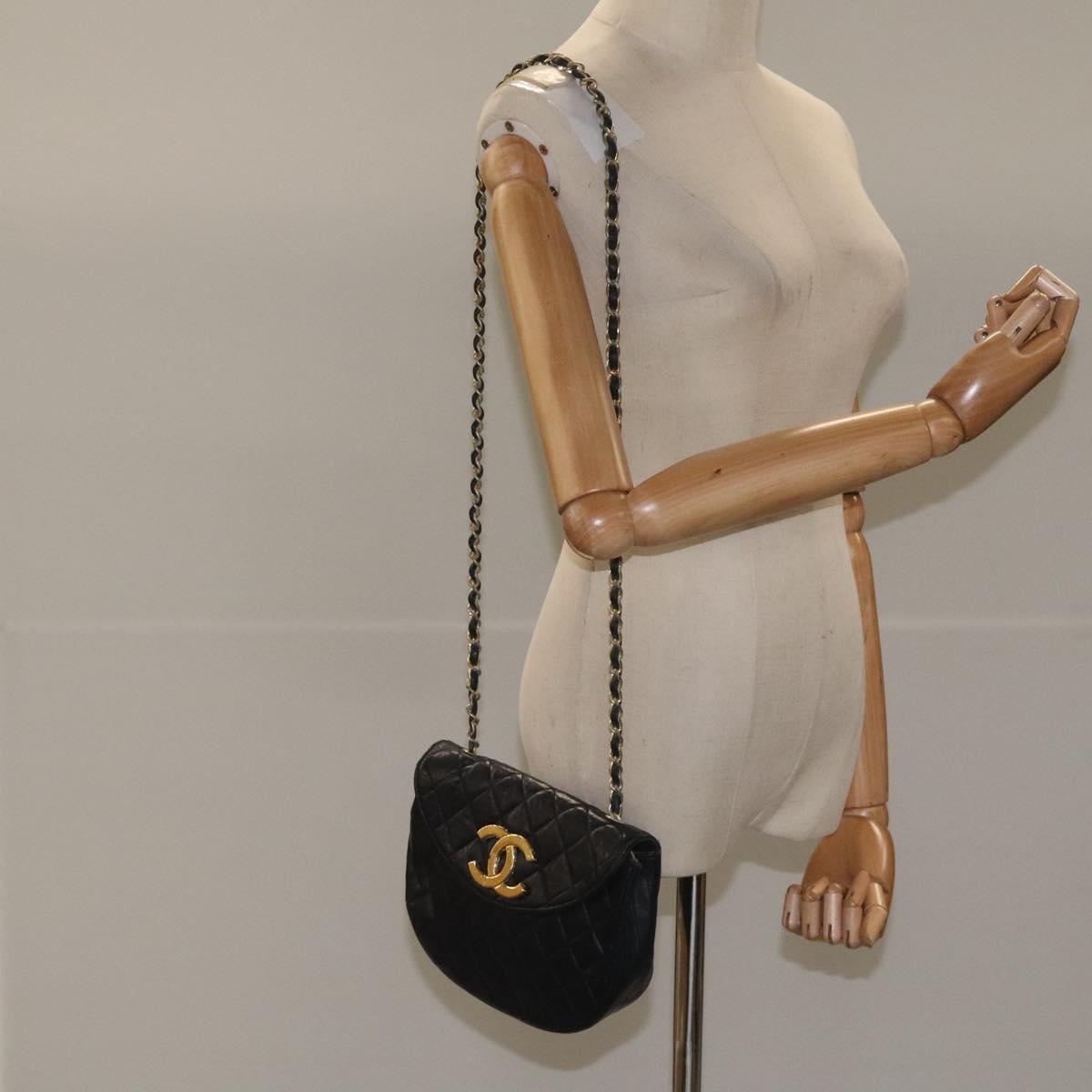 CHANEL Matelasse Big COCO Mark Chain Bag Lamb Skin Black Gold CC yk17144