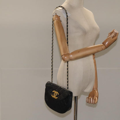 CHANEL Matelasse Big COCO Mark Chain Bag Lamb Skin Black Gold CC yk17144