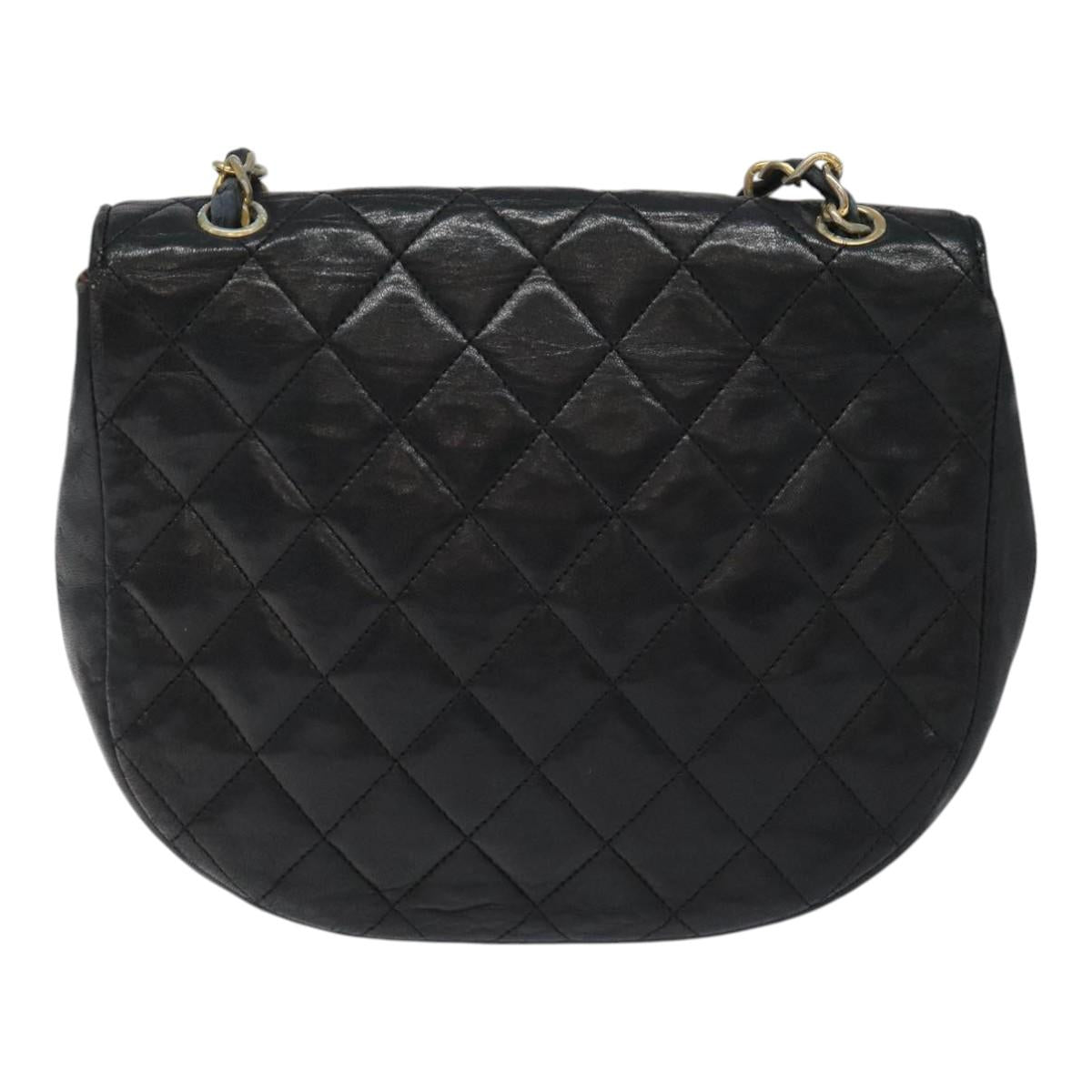 CHANEL Matelasse Big COCO Mark Chain Bag Lamb Skin Black Gold CC yk17144
