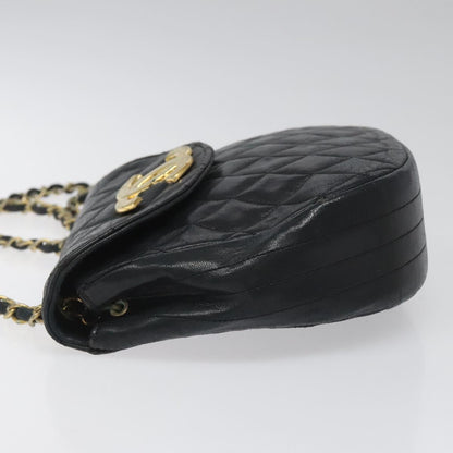 CHANEL Matelasse Big COCO Mark Chain Bag Lamb Skin Black Gold CC yk17144
