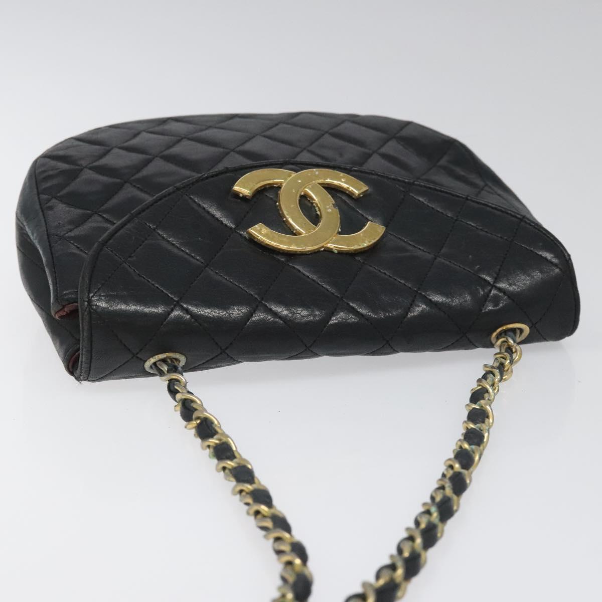 CHANEL Matelasse Big COCO Mark Chain Bag Lamb Skin Black Gold CC yk17144