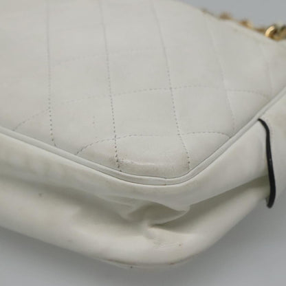 CHANEL Matelasse Chain Shoulder Bag Lamb Skin White Gold CC yk17150