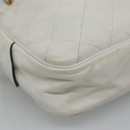 CHANEL Matelasse Chain Shoulder Bag Lamb Skin White Gold CC yk17150