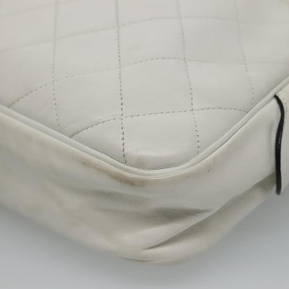 CHANEL Matelasse Chain Shoulder Bag Lamb Skin White Gold CC yk17150