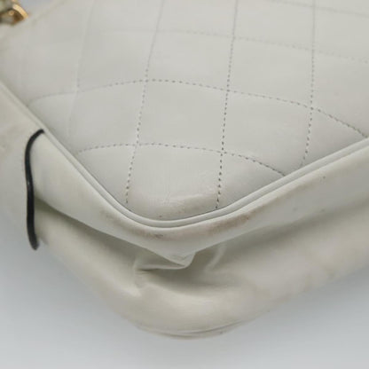 CHANEL Matelasse Chain Shoulder Bag Lamb Skin White Gold CC yk17150