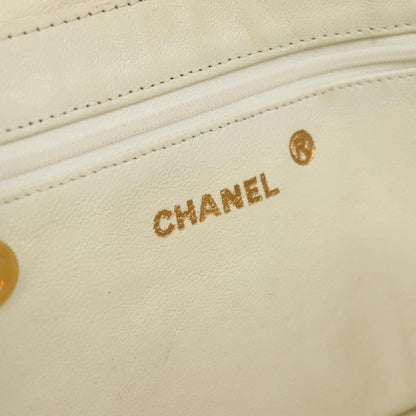 CHANEL Matelasse Chain Shoulder Bag Lamb Skin White Gold CC yk17150