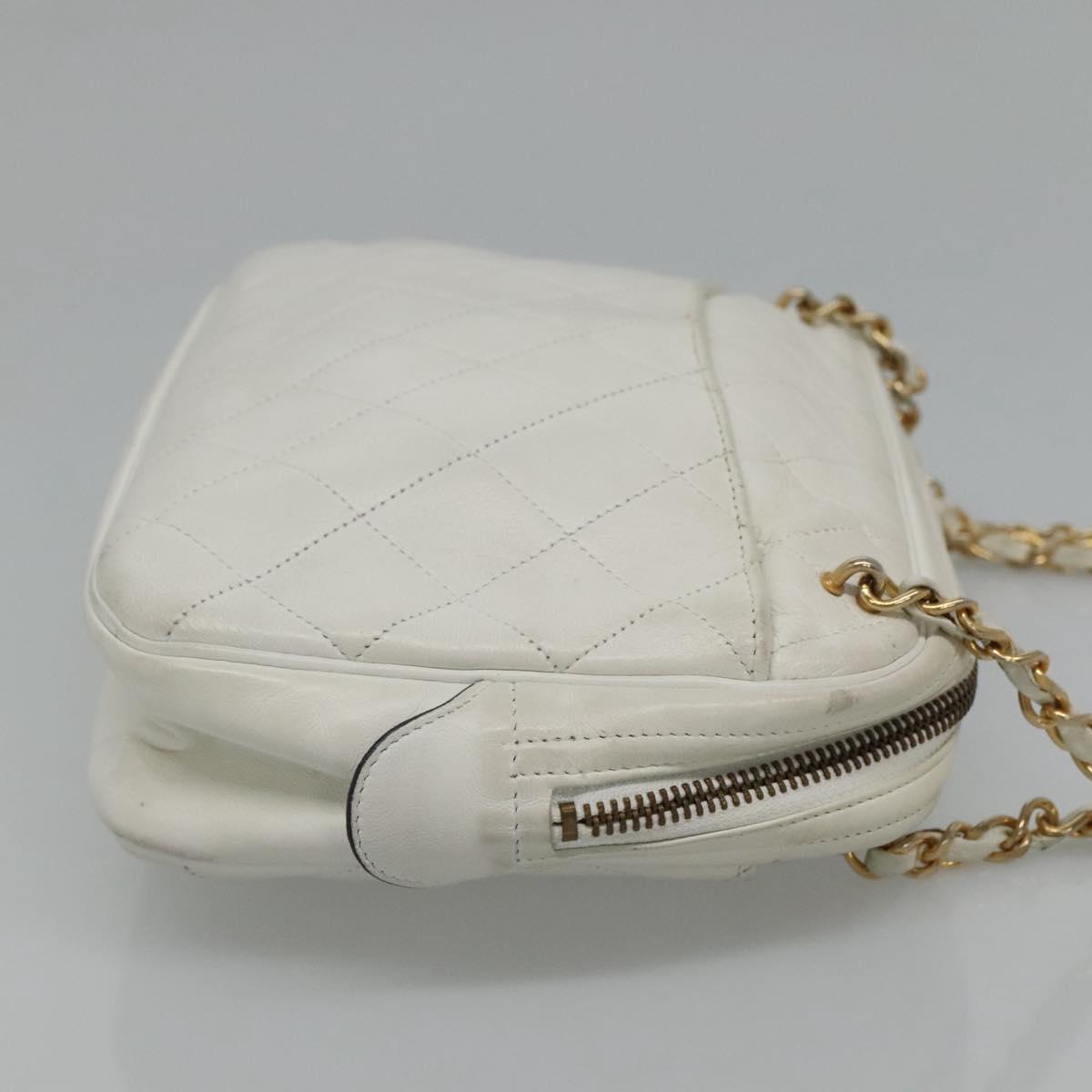 CHANEL Matelasse Chain Shoulder Bag Lamb Skin White Gold CC yk17150