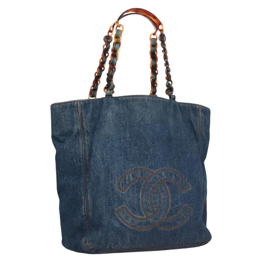 CHANEL COCO Mark Chain Tote Bag Denim Blue CC yk17183