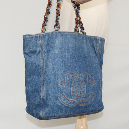CHANEL COCO Mark Chain Tote Bag Denim Blue CC yk17183