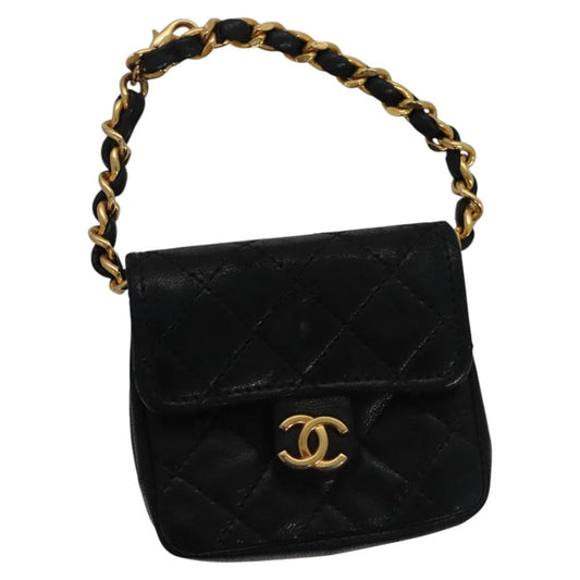 CHANEL Mini Mini Matelasse Chain Pouch Lamb Skin Black Gold CC yk17185