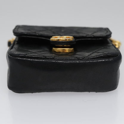 CHANEL Mini Mini Matelasse Chain Pouch Lamb Skin Black Gold CC yk17185
