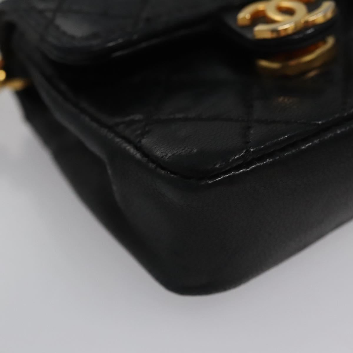 CHANEL Mini Mini Matelasse Chain Pouch Lamb Skin Black Gold CC yk17185