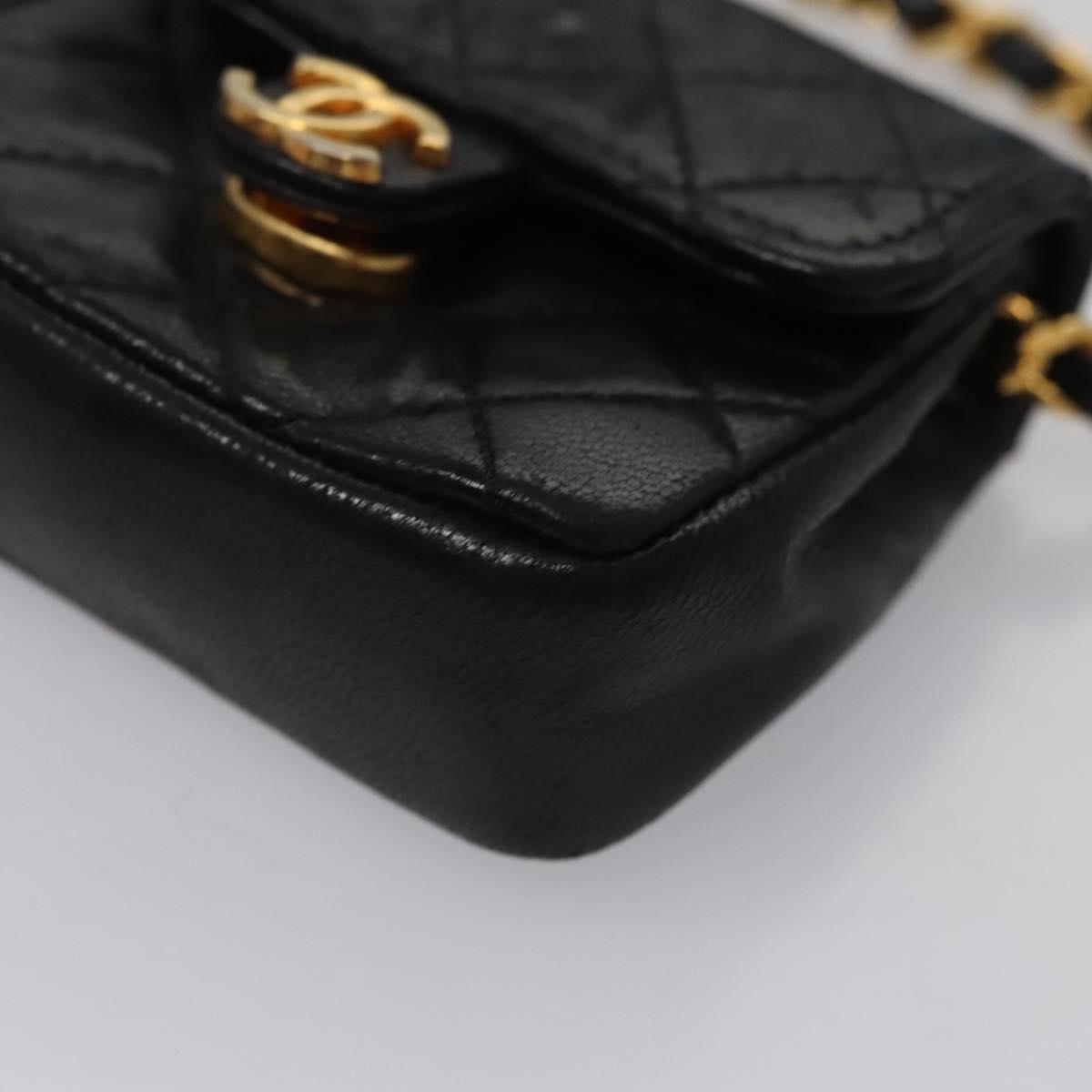 CHANEL Mini Mini Matelasse Chain Pouch Lamb Skin Black Gold CC yk17185