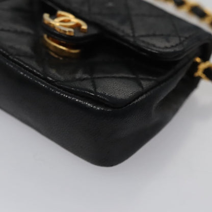 CHANEL Mini Mini Matelasse Chain Pouch Lamb Skin Black Gold CC yk17185