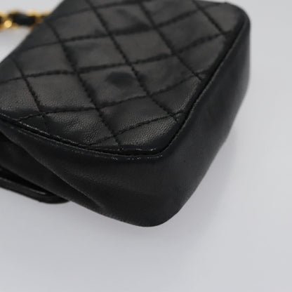 CHANEL Mini Mini Matelasse Chain Pouch Lamb Skin Black Gold CC yk17185