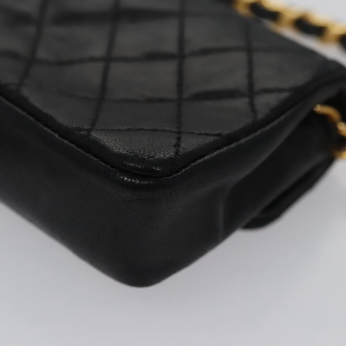 CHANEL Mini Mini Matelasse Chain Pouch Lamb Skin Black Gold CC yk17185