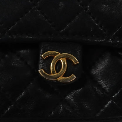 CHANEL Mini Mini Matelasse Chain Pouch Lamb Skin Black Gold CC yk17185