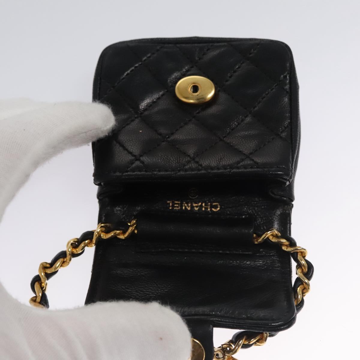 CHANEL Mini Mini Matelasse Chain Pouch Lamb Skin Black Gold CC yk17185