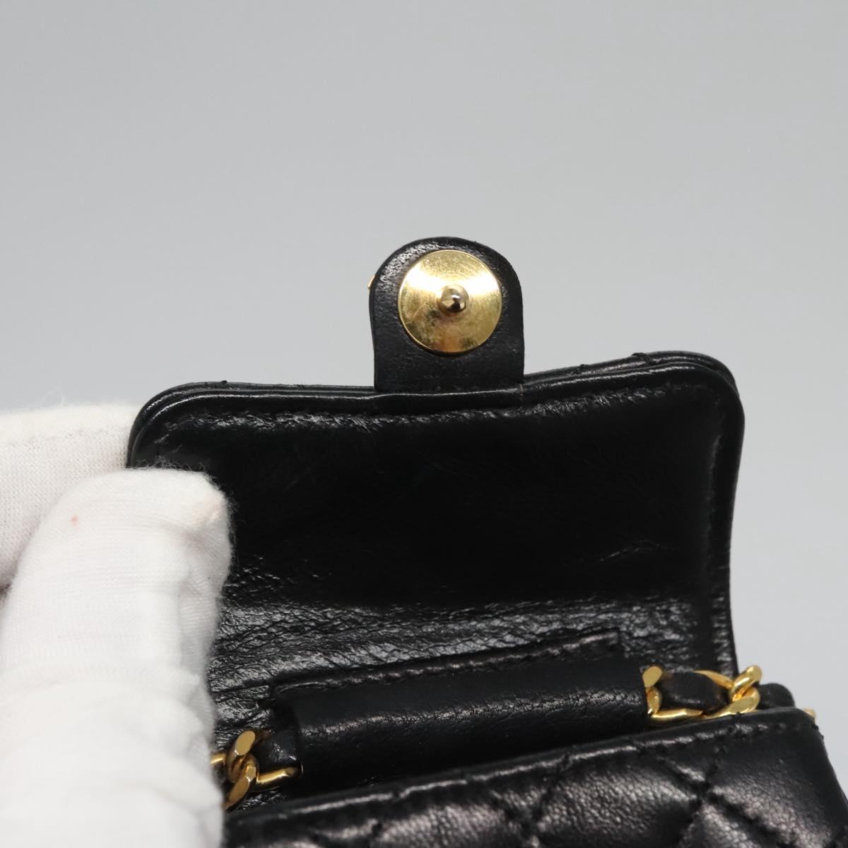 CHANEL Mini Mini Matelasse Chain Pouch Lamb Skin Black Gold CC yk17185