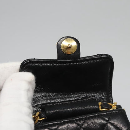 CHANEL Mini Mini Matelasse Chain Pouch Lamb Skin Black Gold CC yk17185