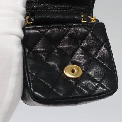 CHANEL Mini Mini Matelasse Chain Pouch Lamb Skin Black Gold CC yk17185