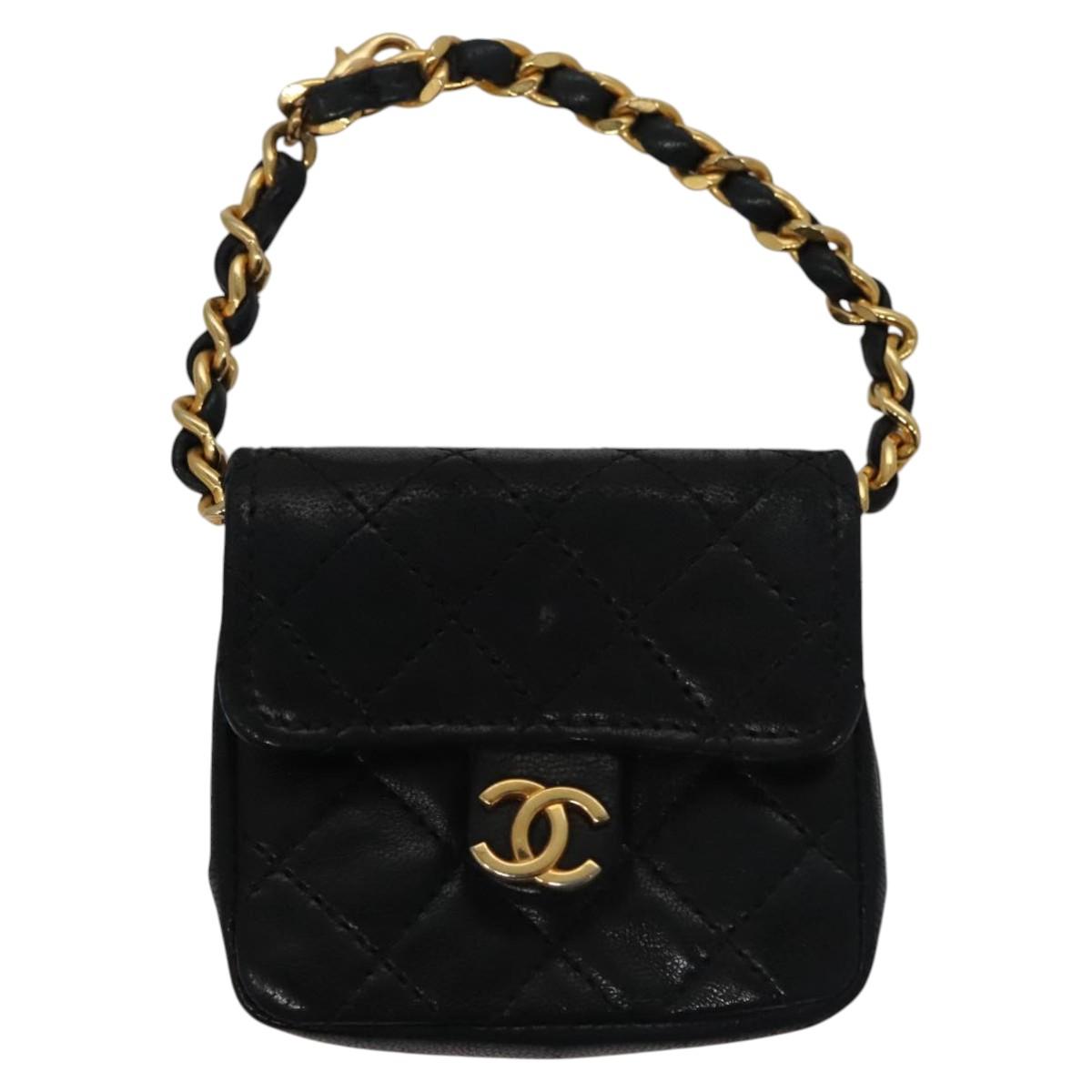 CHANEL Mini Mini Matelasse Chain Pouch Lamb Skin Black Gold CC yk17185
