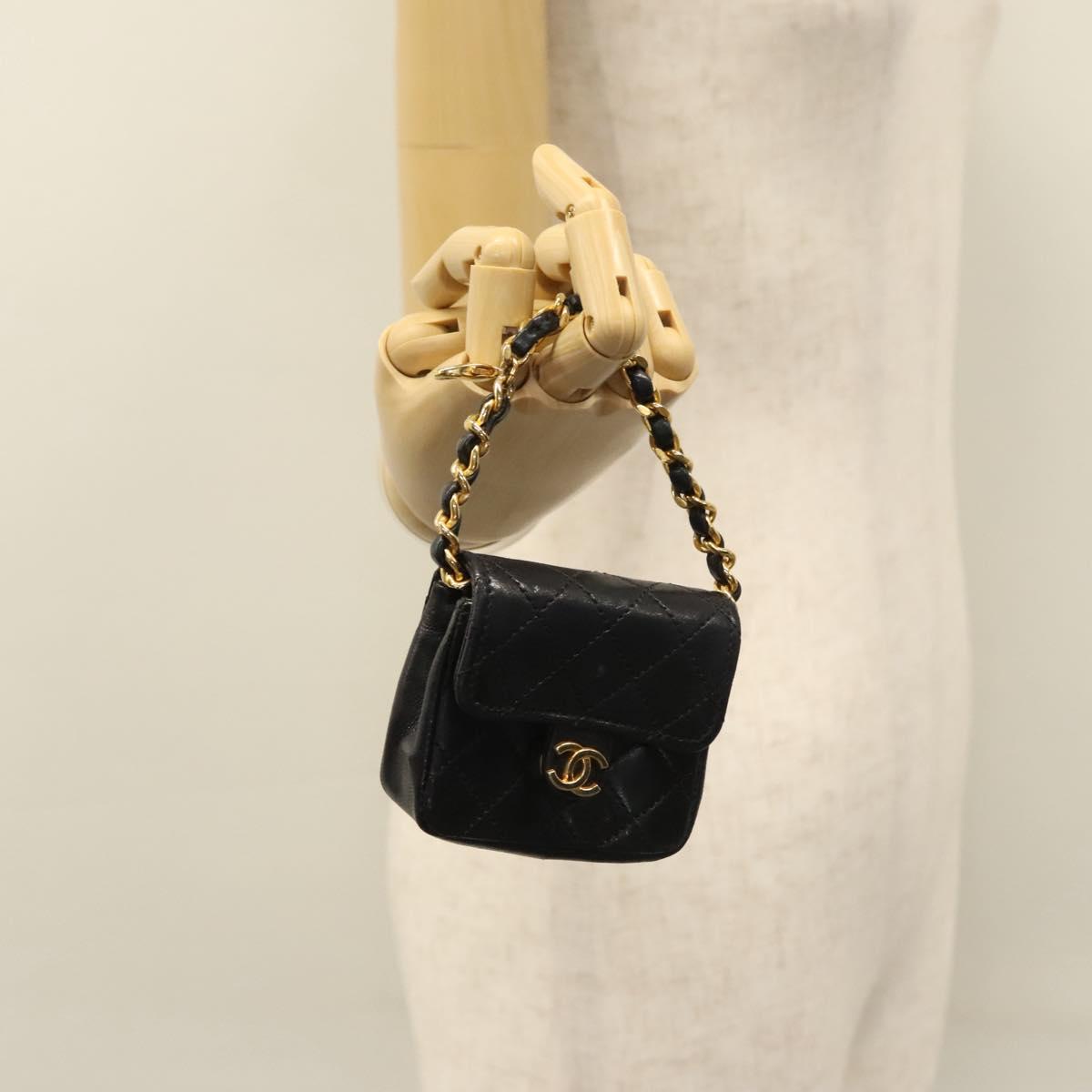 CHANEL Mini Mini Matelasse Chain Pouch Lamb Skin Black Gold CC yk17185