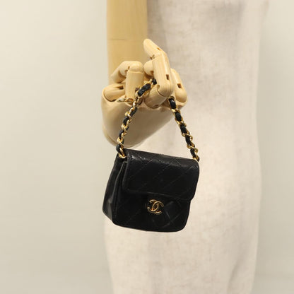 CHANEL Mini Mini Matelasse Chain Pouch Lamb Skin Black Gold CC yk17185