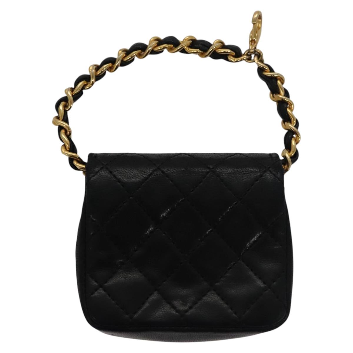CHANEL Mini Mini Matelasse Chain Pouch Lamb Skin Black Gold CC yk17185