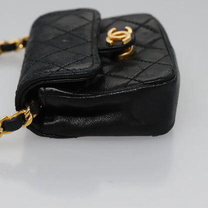 CHANEL Mini Mini Matelasse Chain Pouch Lamb Skin Black Gold CC yk17185