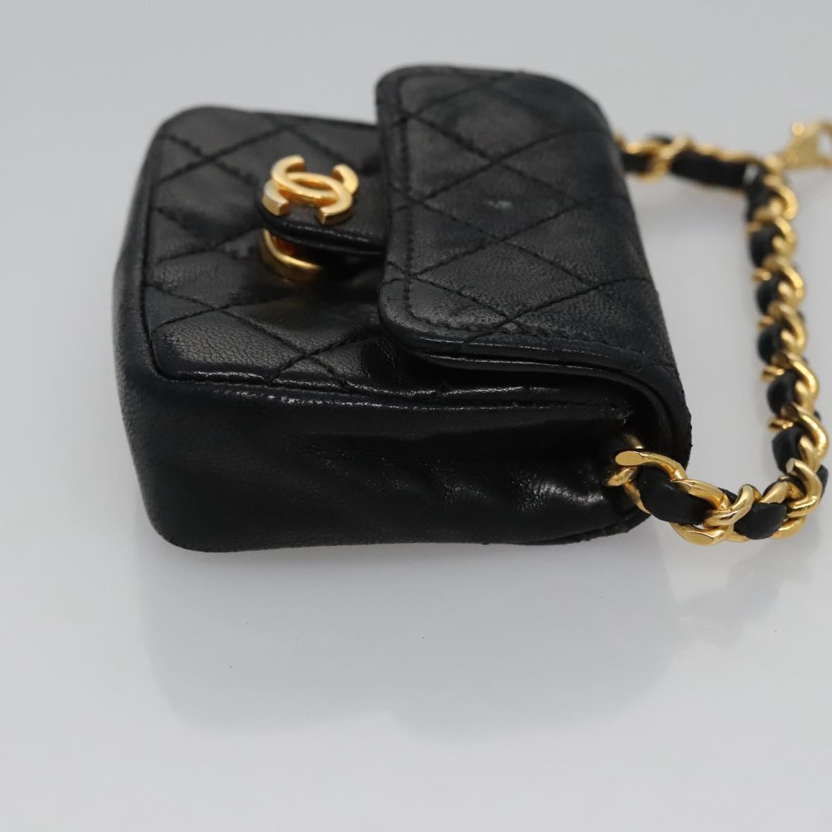 CHANEL Mini Mini Matelasse Chain Pouch Lamb Skin Black Gold CC yk17185