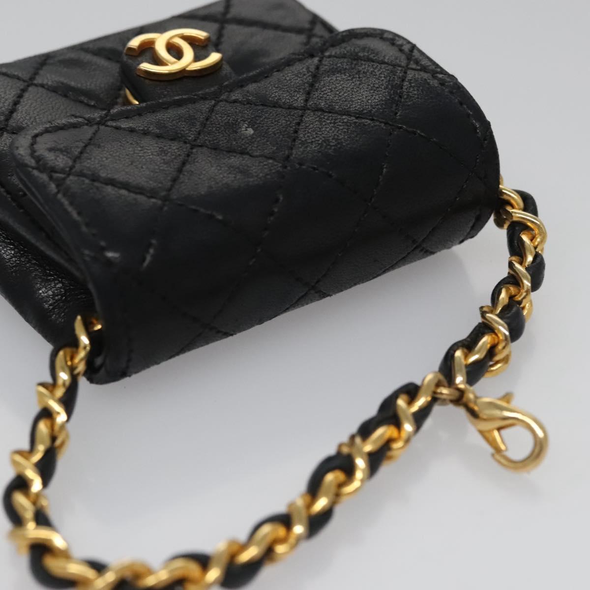 CHANEL Mini Mini Matelasse Chain Pouch Lamb Skin Black Gold CC yk17185