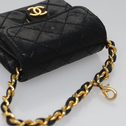 CHANEL Mini Mini Matelasse Chain Pouch Lamb Skin Black Gold CC yk17185