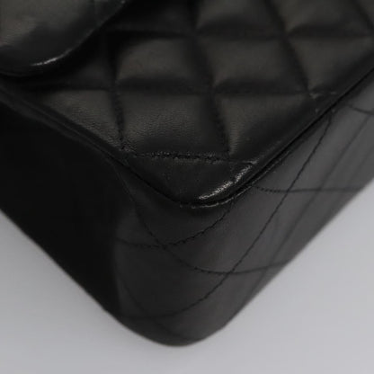 CHANEL Matelasse 25 Double Flap Chain Bag Lamb Skin Black Gold CC yk17220A