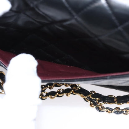 CHANEL Matelasse 25 Double Flap Chain Bag Lamb Skin Black Gold CC yk17220A