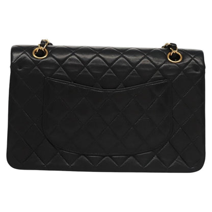CHANEL Matelasse 25 Double Flap Chain Bag Lamb Skin Black Gold CC yk17220A