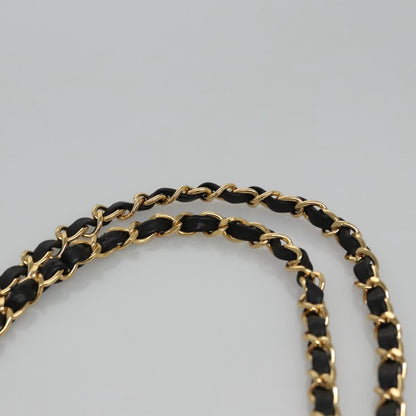 CHANEL Matelasse 25 Double Flap Chain Bag Lamb Skin Black Gold CC yk17220A