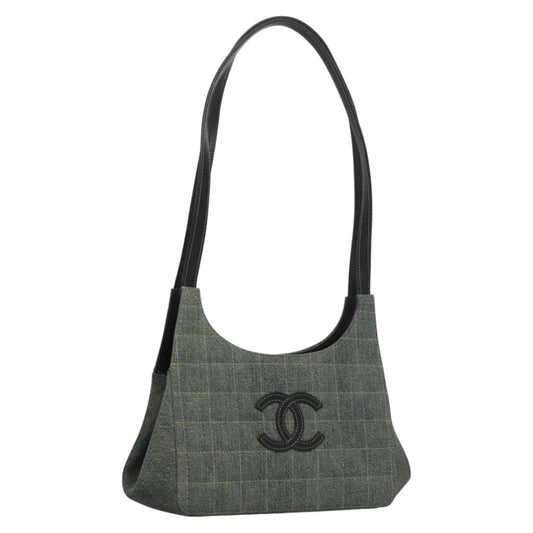 CHANEL Choco Bar COCO Mark Shoulder Bag Denim Blue CC yk17231A