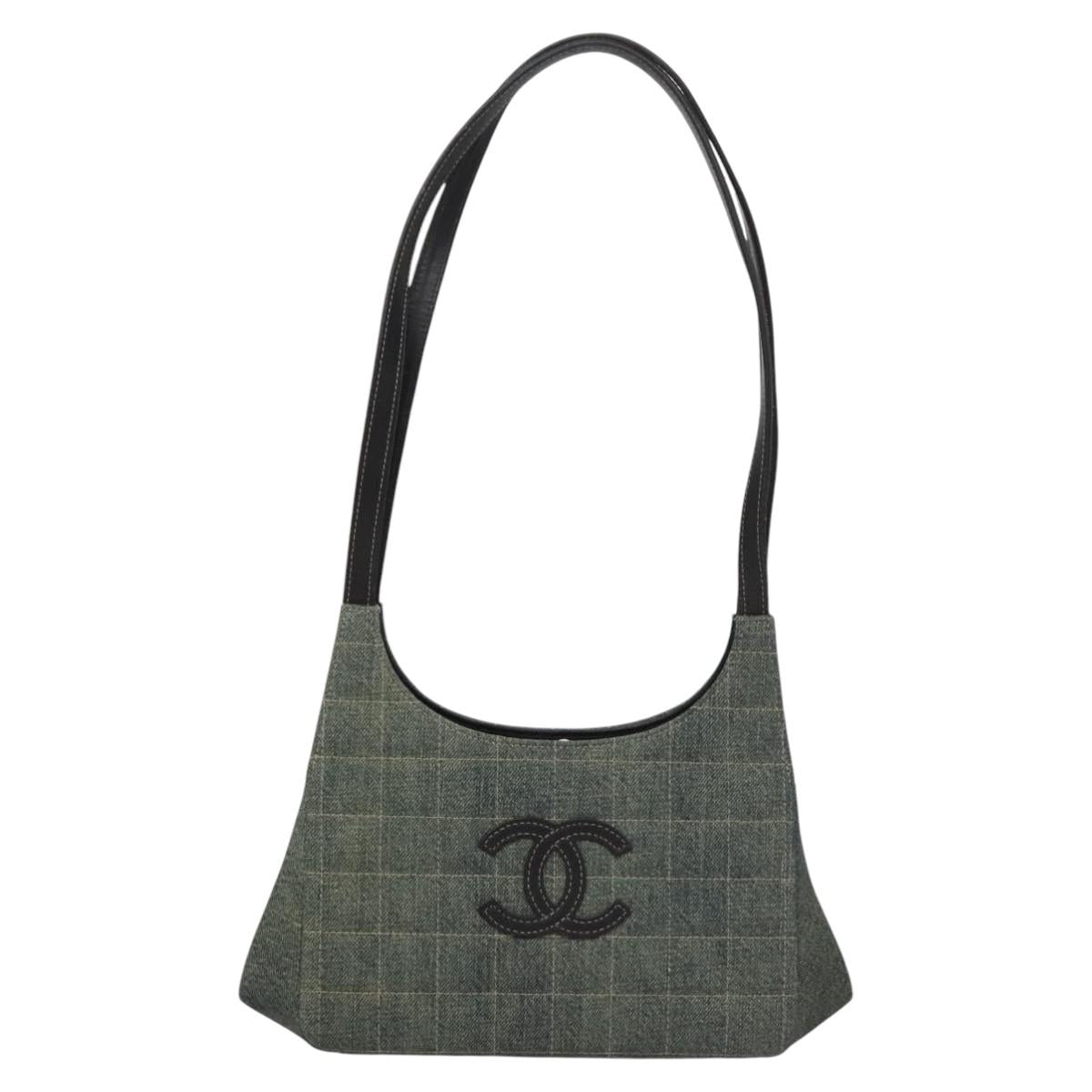 CHANEL Choco Bar COCO Mark Shoulder Bag Denim Blue CC yk17231A