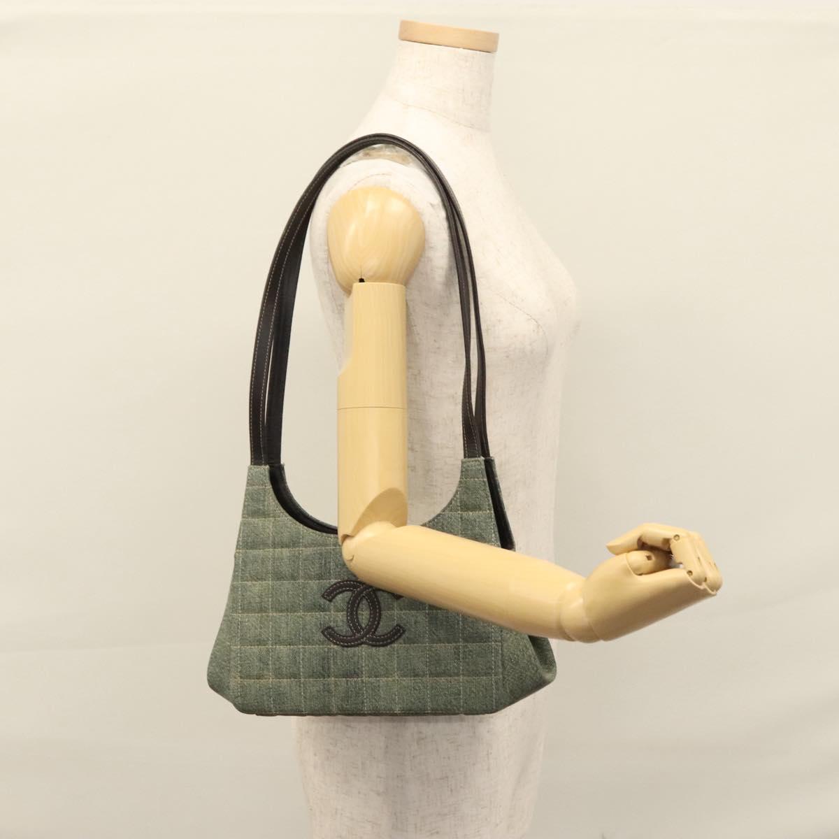 CHANEL Choco Bar COCO Mark Shoulder Bag Denim Blue CC yk17231A