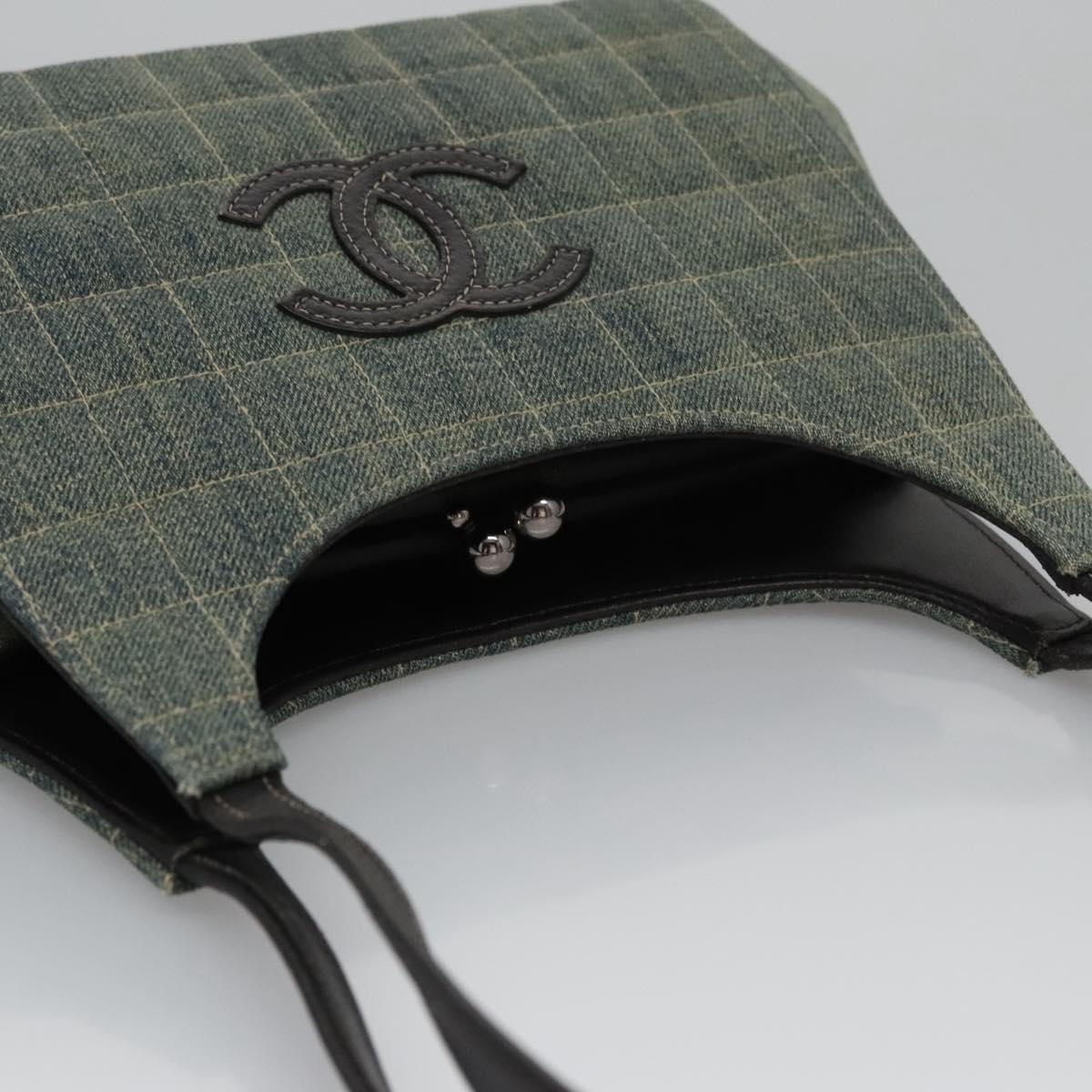 CHANEL Choco Bar COCO Mark Shoulder Bag Denim Blue CC yk17231A