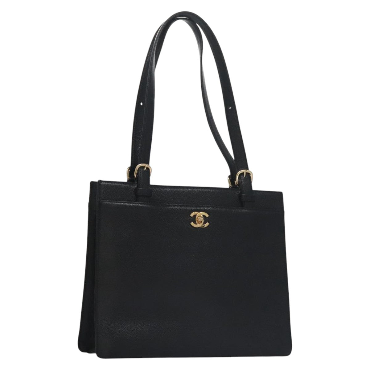 CHANEL COCO Mark Tote Bag Caviar Skin Black Gold CC yk17238A