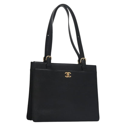 CHANEL COCO Mark Tote Bag Caviar Skin Black Gold CC yk17238A