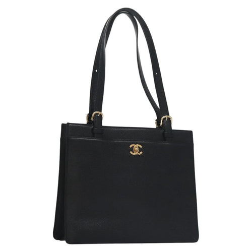 CHANEL COCO Mark Tote Bag Caviar Skin Black Gold CC yk17238A