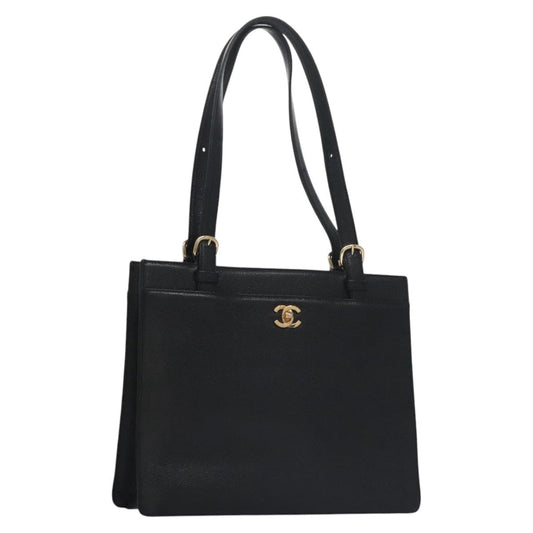 CHANEL COCO Mark Tote Bag Caviar Skin Black Gold CC yk17238A