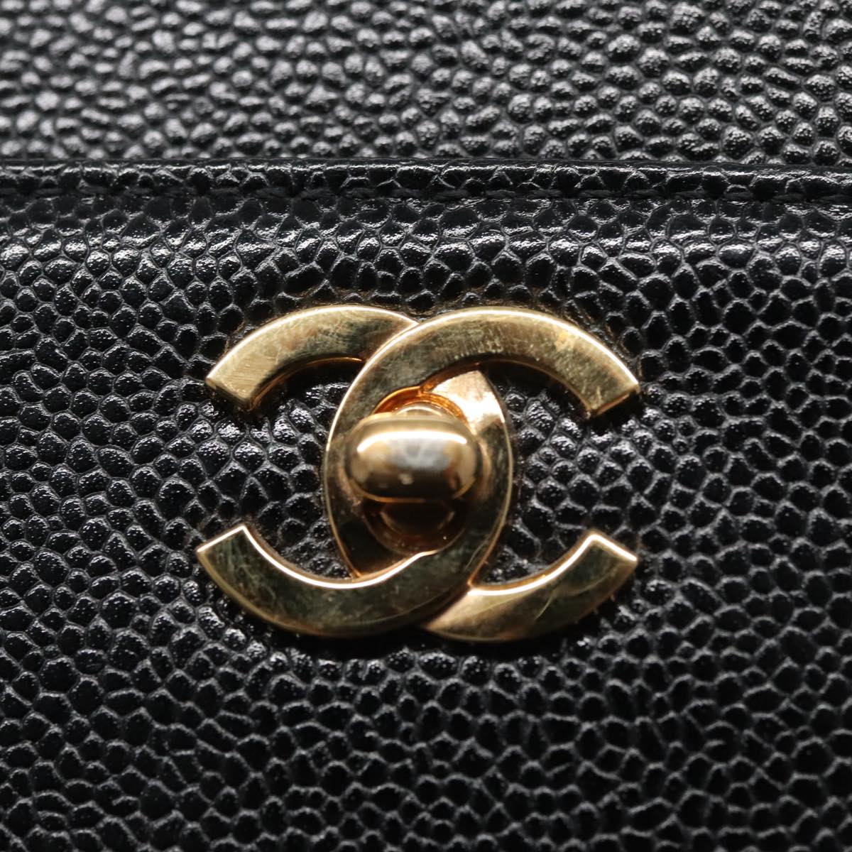 CHANEL COCO Mark Tote Bag Caviar Skin Black Gold CC yk17238A