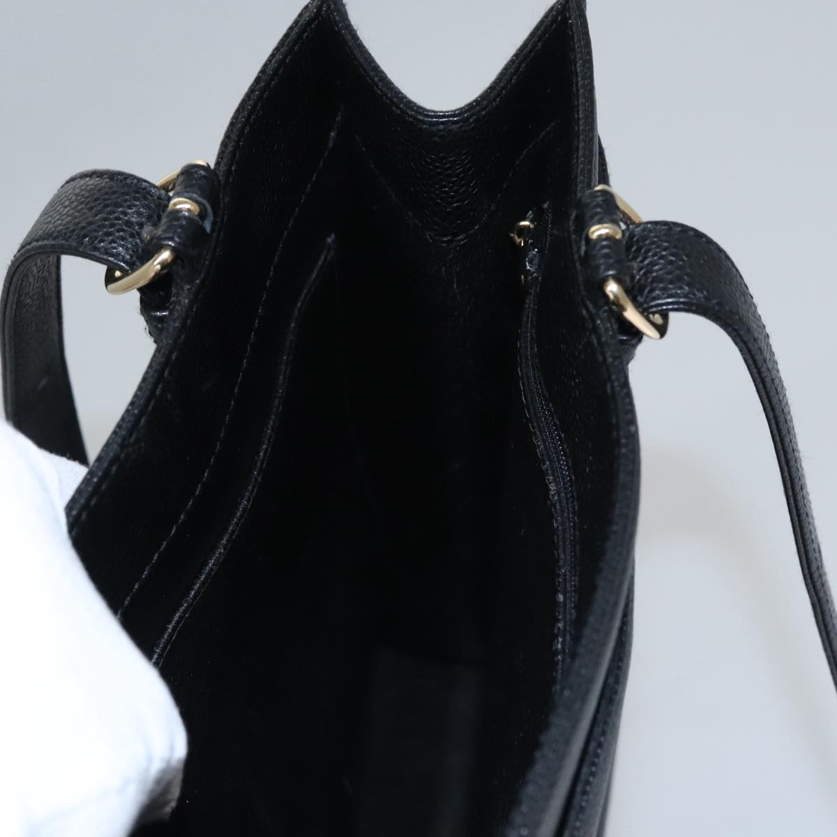 CHANEL COCO Mark Tote Bag Caviar Skin Black Gold CC yk17238A